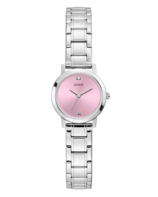 Guess Pink Analog Quartz Watch With Stainless Steel Strap Gw0244l1