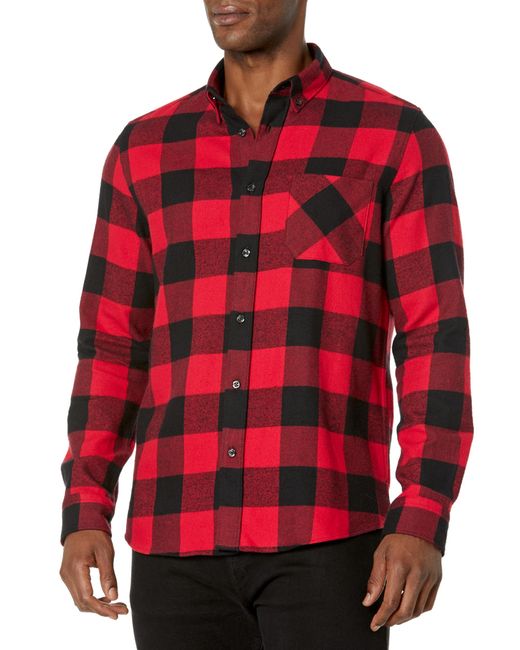 HUGO Red Relaxed Fit Checked Pattern Flannel Button Down Shirt for men