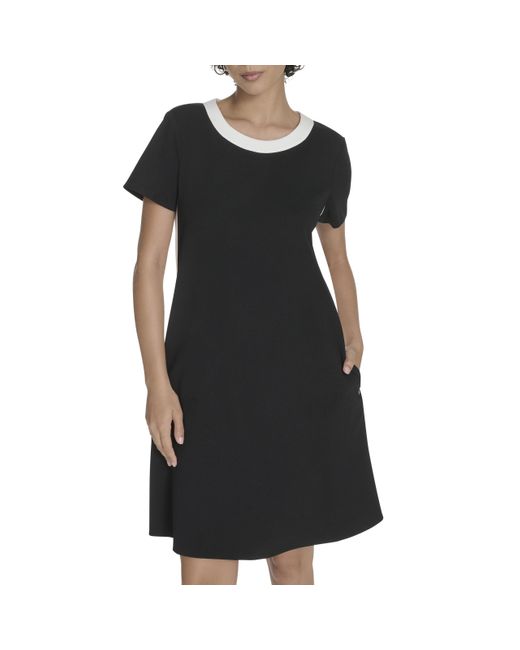 Tommy Hilfiger Black Short Sleeve Scuba Crepe Shift Dress