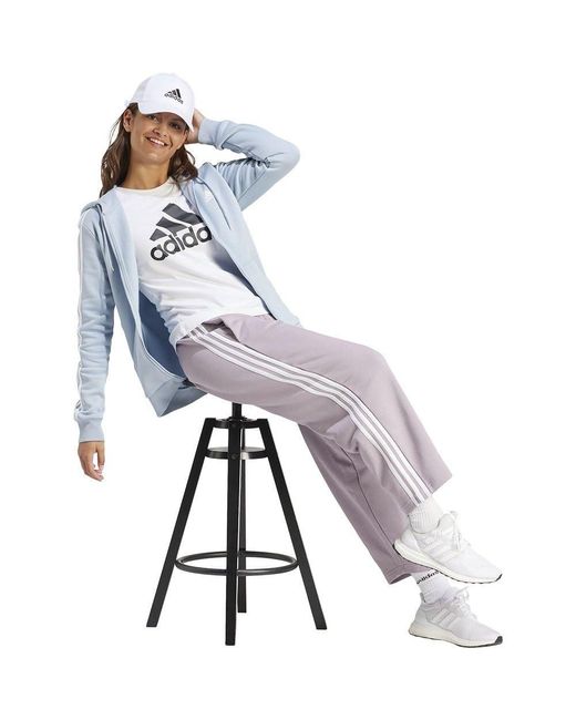 Adidas Blue Essentials 3-Stripes Open Hem Fleece Pants Jogginghose