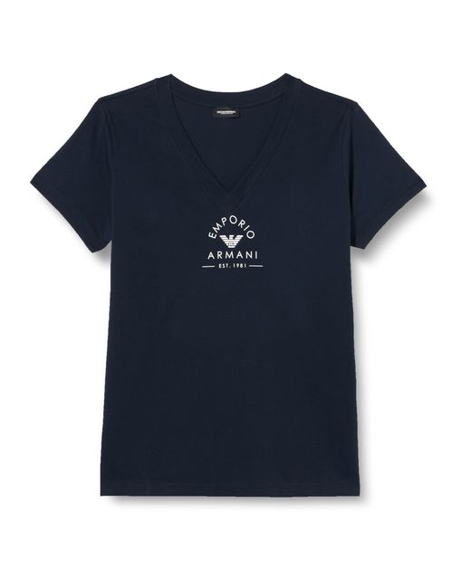 Emporio Armani Blue Iconic Stretch Cotton Logoband Loungewear T-Shirt