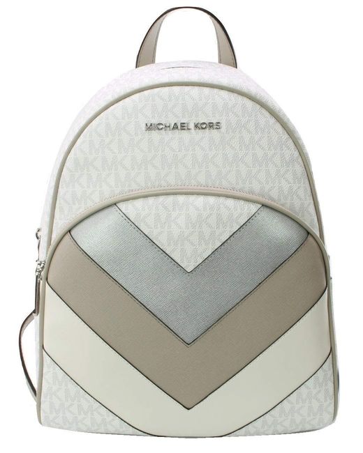 Michael Kors Gray Abbey Logo Monogram Pvc Backpack With Chevron Pattern