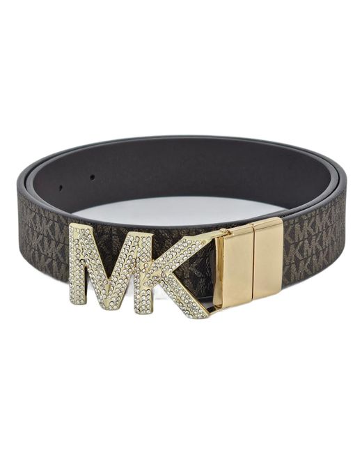 Michael Kors Black 556332c Brown With Gold Hardware Mk Logo Design Reversible Belt