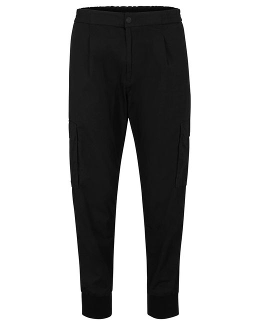 HUGO Black Slim-fit Cargo Trousers In Structured Stretch Cotton for men
