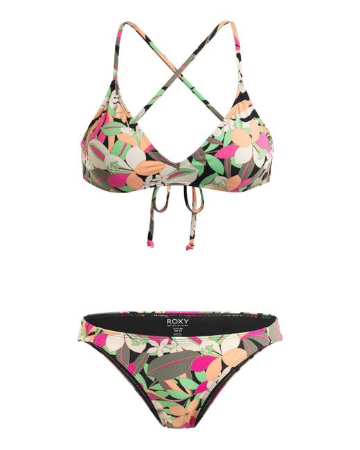 Roxy White Printed Beach Classics - Sportliches, zweiteiliges Bikini-Set für Frauen Schwarz