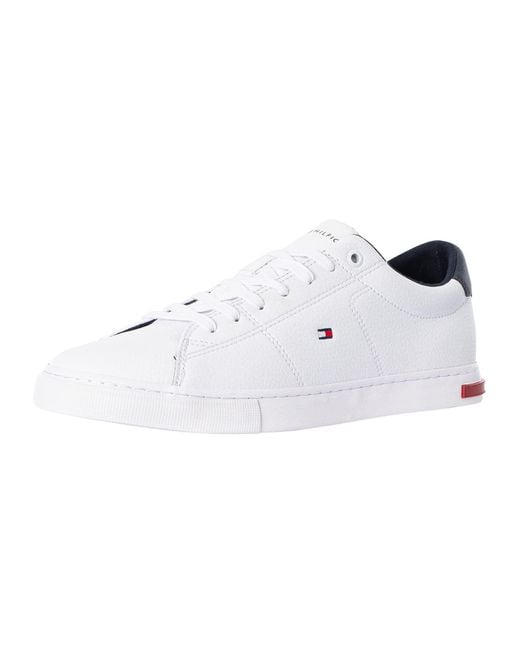 Tommy Hilfiger White Essential Leather Detail Vulcanised Trainers for men