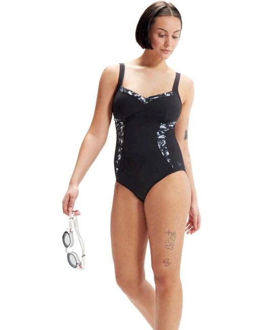 Speedo Black Shaping Printed Lunaelustre 1 Piece Swimsuit | Shapewear | Beach And Holiday Swimwear