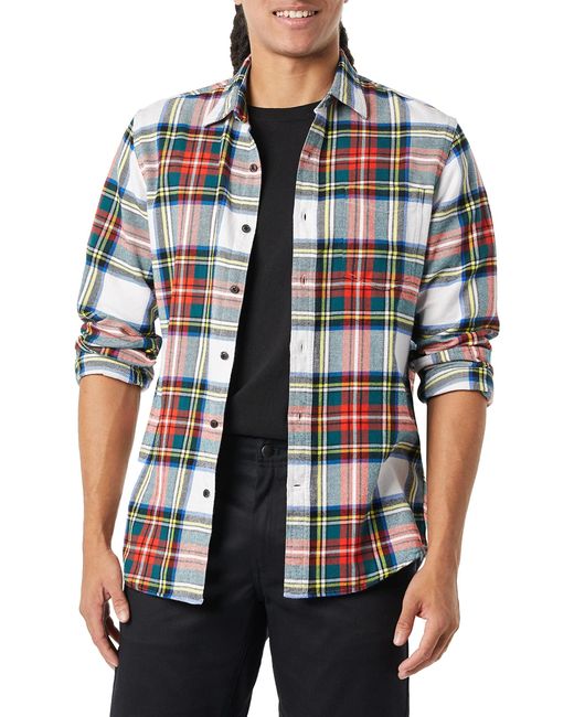 Amazon Essentials Blue Slim-fit Long-sleeved Plaid Flannel Shirt for men