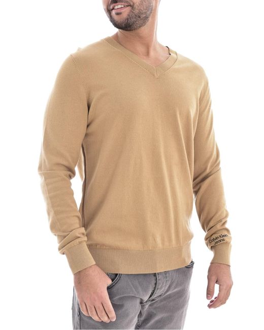 Calvin Klein Blue Stacked Logo V-neck Sweater for men