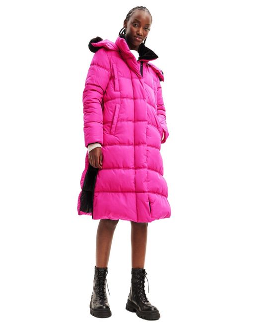Desigual Pink Warm Padded Surrey Winter Coat Belted Puffer 23wwewaz