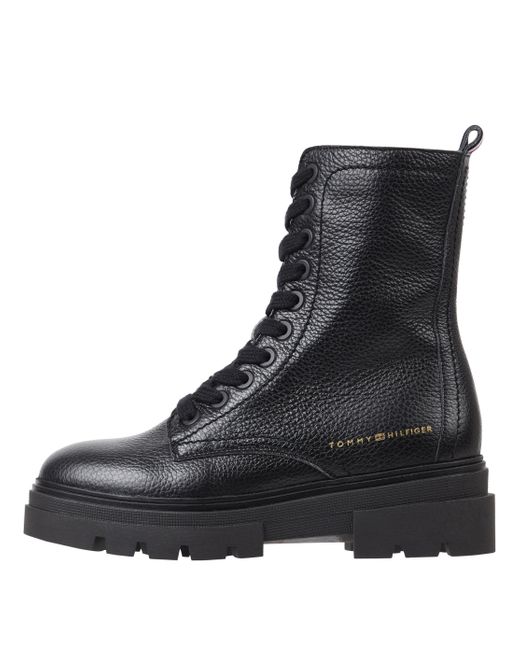 Tommy Hilfiger Black Low Boot Monochromatic Lace Up Ankle Boots