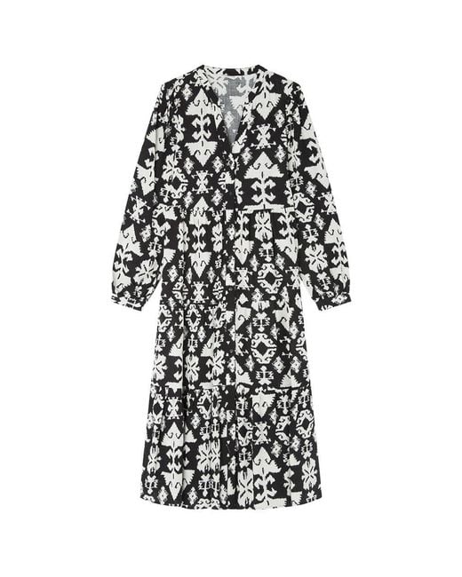Vestido Camisero Midi con Estampado Integral y ga Larga Springfield de color White