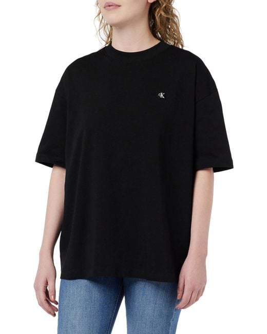Calvin Klein Black T-Shirt Kurzarm Ck Embro Badge Boyfriend Tee Rundhalsausschnitt