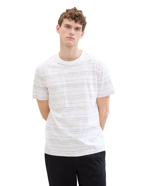 Tom Tailor Basic Sommer-T-Shirt mit Streifen in White für Herren