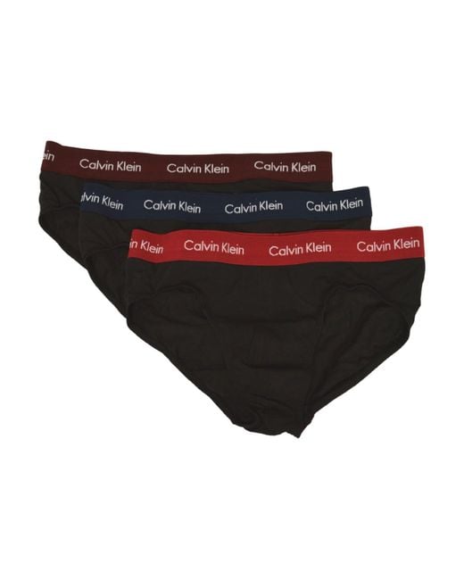 Slip Uomo Mutande Confezione 3 Capi Cotone elastiicizzato Elastico a Vista Articolo U2661O di Calvin Klein in Black da Uomo