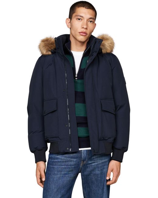 Cazadora Hombre Rockie Down Bomber Capucha Desmontable Tommy Hilfiger de hombre de color Blue