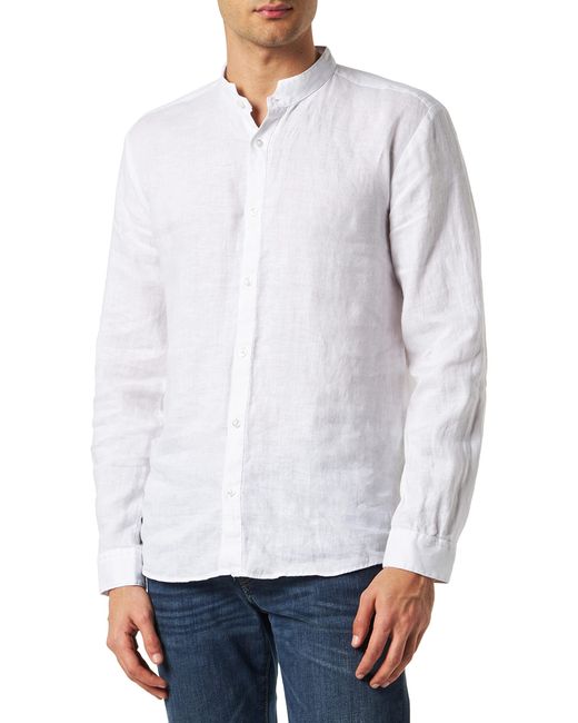 HUGO S Elvory Collarless Slim-fit Shirt In Linen With Stand Collar White for men