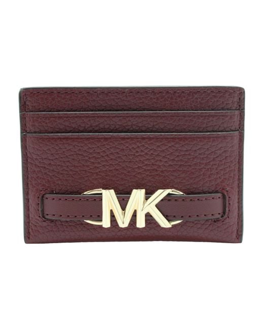 Michael Kors Purple Reed Large Pebbled Leather Card Case Holder In Dark Cherry
