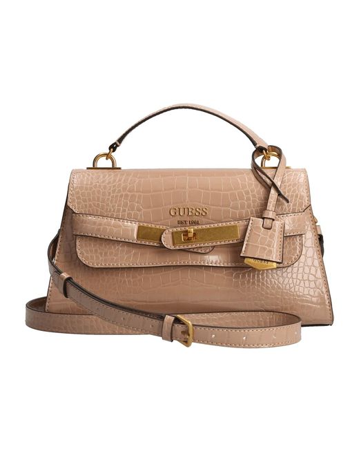 Enisa Top Handle Flap Bag Camel Guess en coloris Marron Lyst