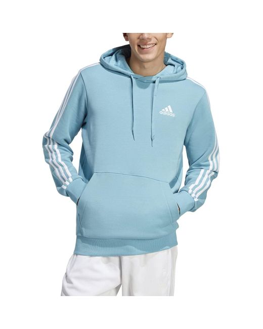 Adidas Blue Essentials Fleece 3-stripes Hoodie Hooded Sweatshirt for men