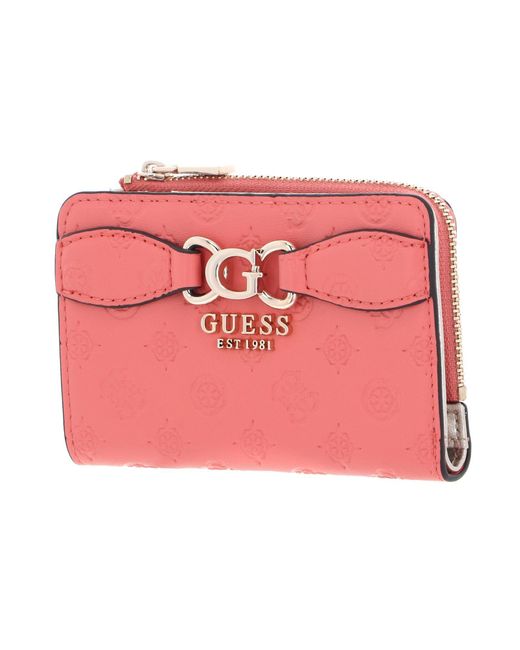 Guess Pink Arlena Logo Zip Around Card Case Coral Logo