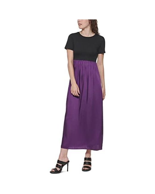DKNY Mixed Media Long T-shirt Dress in Purple | Lyst