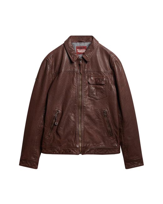 Superdry Brown 70's Leather Jacket for men