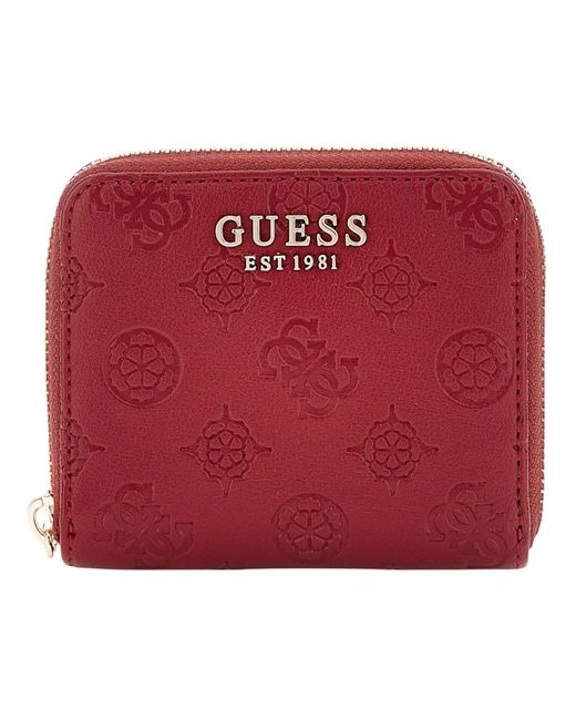 Guess Red Gerty Slg Small Zip Around Wallet Claret