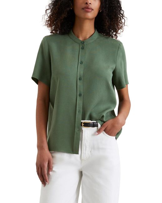Marc O' Polo Green Marc OߴPolo Denim Kurzarmbluse mit Stehkragen Regular Fit