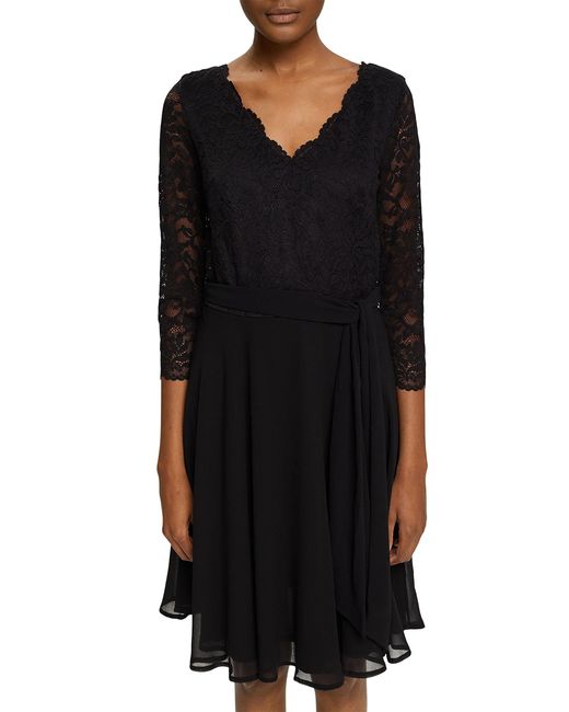esprit chiffon kleid mit spitze