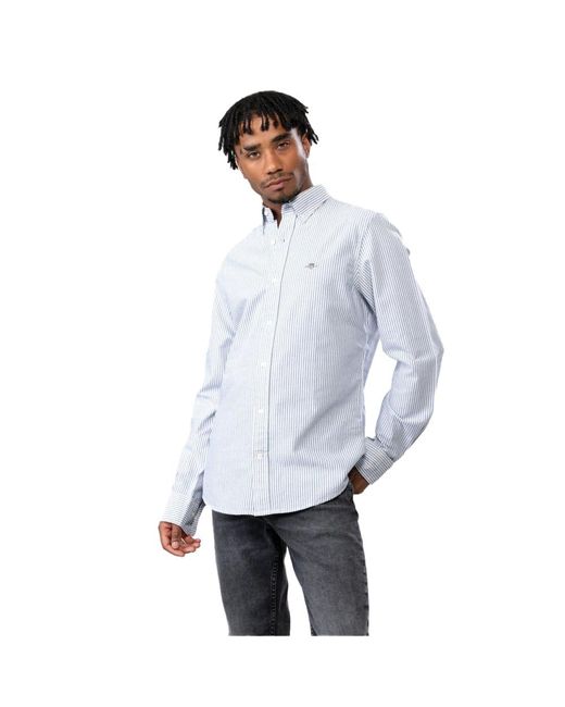 Gant White Slim Oxford Banker Stripe Shirt for men