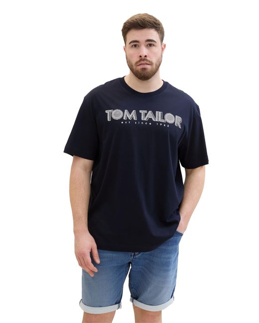 Tom Tailor Plussize Basic T-Shirt mit Logo-Print in Blue für Herren