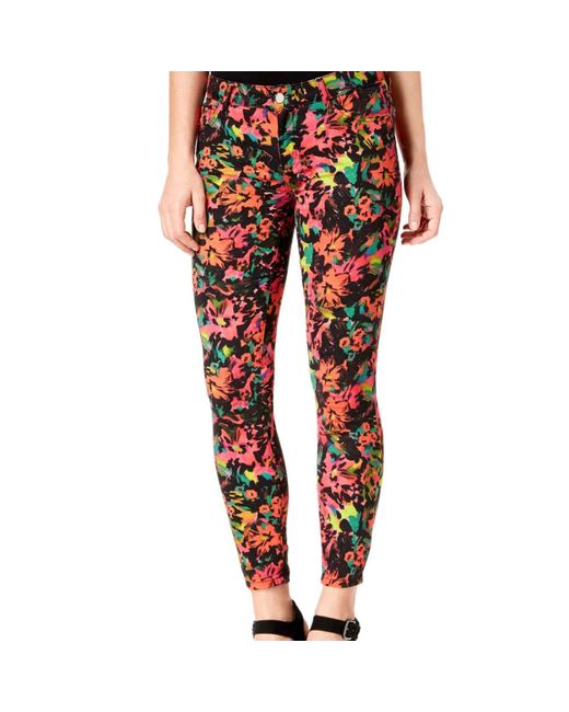 Guess Red S Black Floral Print Skinny Jeans