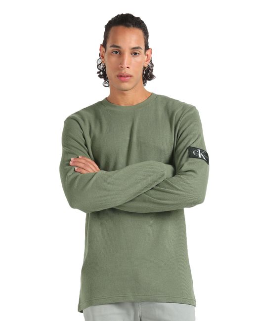 Calvin Klein Green Badge Waffle Ls Tee J30j323485 L/s Knit Tops for men