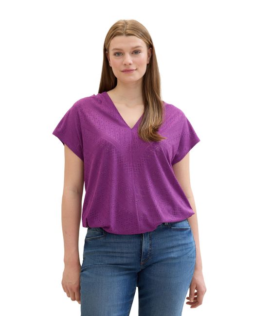 Tom Tailor Purple Plussize Basic Blusen-Shirt mit Lochstickerei-Details
