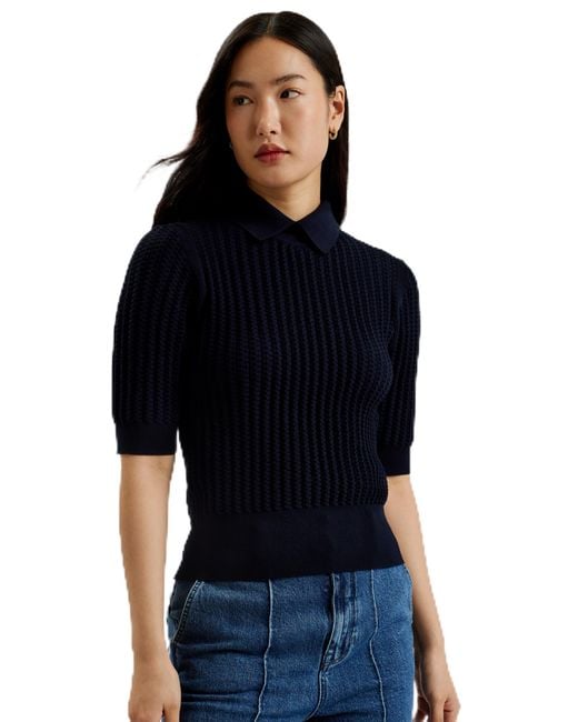 Ted Baker Blue WMK-MORLIEE-Puff Sleeve Fitted Sweater Pullover