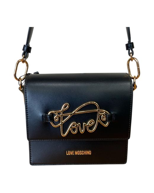 BORSA DA SPALLA CHIUSA DA PATTA 2 DIVISORI tracolla regolab JC4262 di Love Moschino in Black