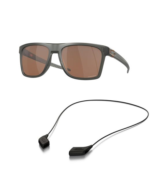 Oakley Metallic Sunglasses Bundle: Oo 9100 910002 Leffingwell Matte Grey Smoke P Accessory Shiny Black Leash Kit