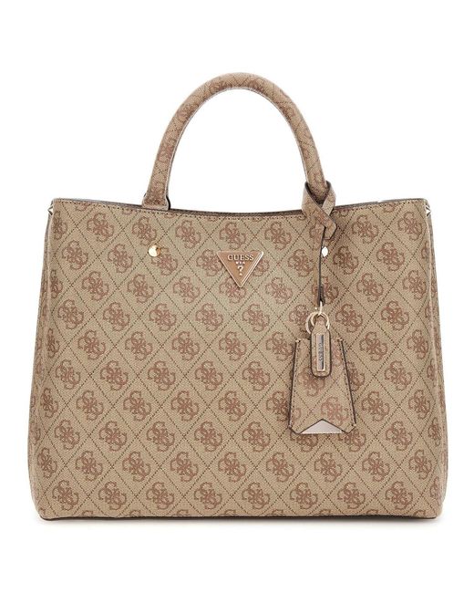 Guess Meridian Ii Girlfriend Satchel Bag Latte Logo in het Natural
