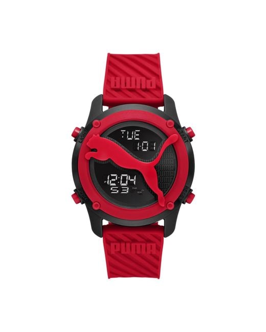 PUMA Red Digital Quartz Watch With Polyurethane Strap P5100 for men