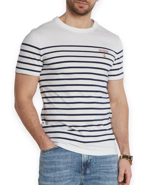 Guess White T-shirt Short Sleeve Cn Yd Striped Tee for men