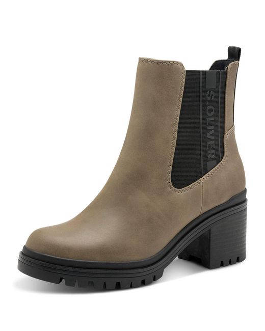 S.oliver Brown Stiefeletten mit Reißverschluss Blockabsatz