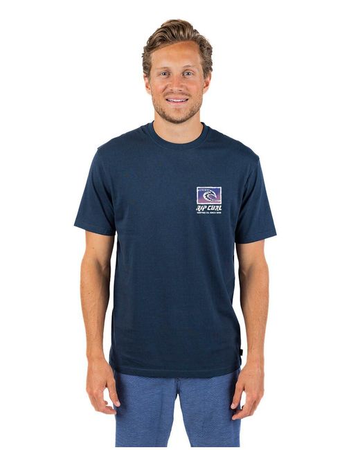 Rip Curl Blue Graphic Short Sleeve Crew Neck T-shirt for men