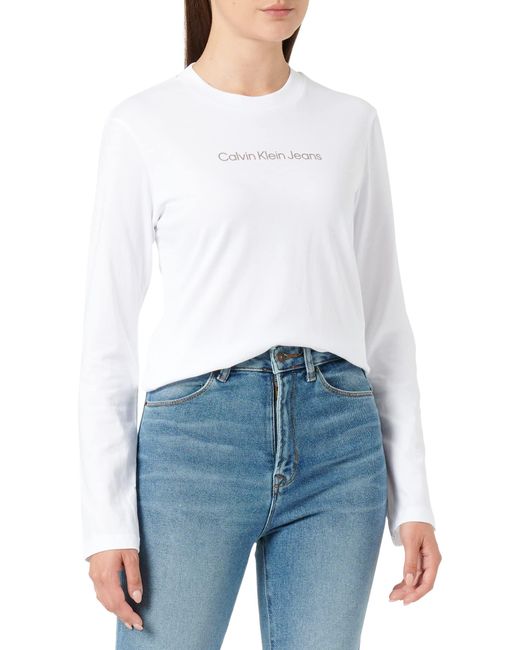 Calvin Klein White Shrunken Institutional Ls Tee T-Shirts