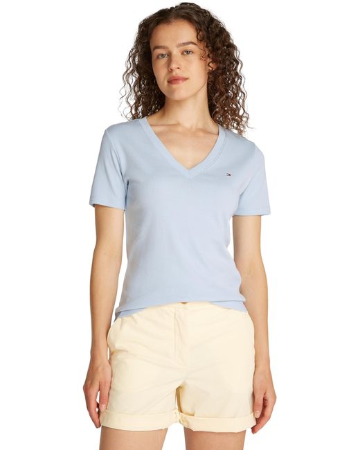 Camiseta de ga Corta para Mujer New Slim Cody V-Neck con Cuello de Pico Tommy Hilfiger de color White