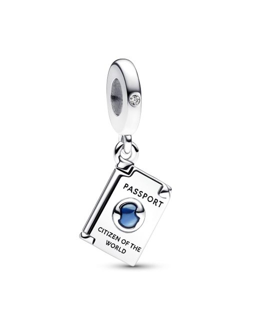 Pandora Moments Openable Passport Sterling Silver Dangle With Clear Cubic Zirconia And Shaded Blue Enamel