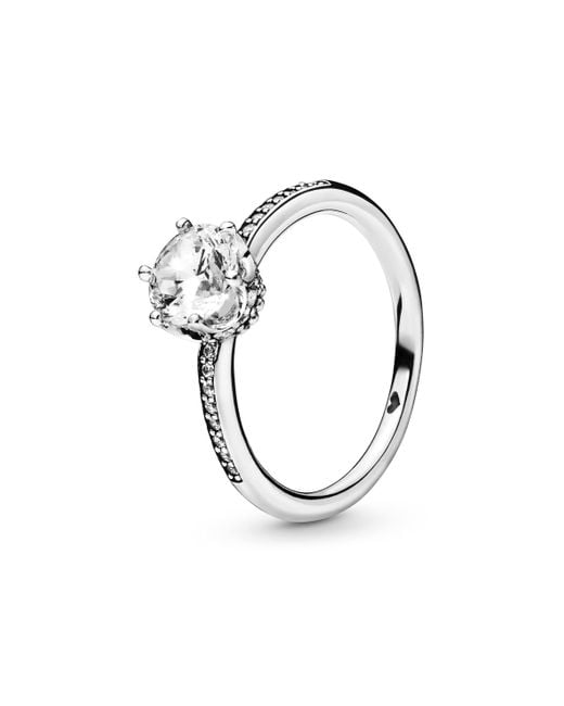 Pandora Metallic Signature Sterling Silver Sparkling Crown Cubic Zirconia Solitaire Ring
