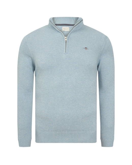 Gant Blue S Cotton Half Zip Cream Sweater Charcoal S for men