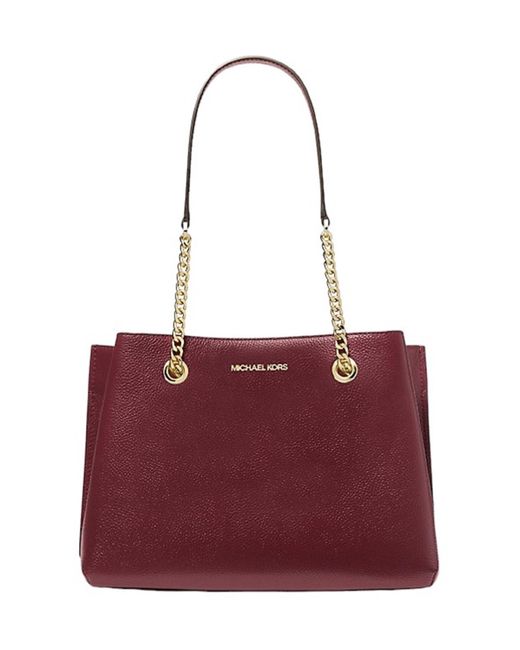 Michael Kors Teagan Large Pebbled Leather Shoulder Bag in Red