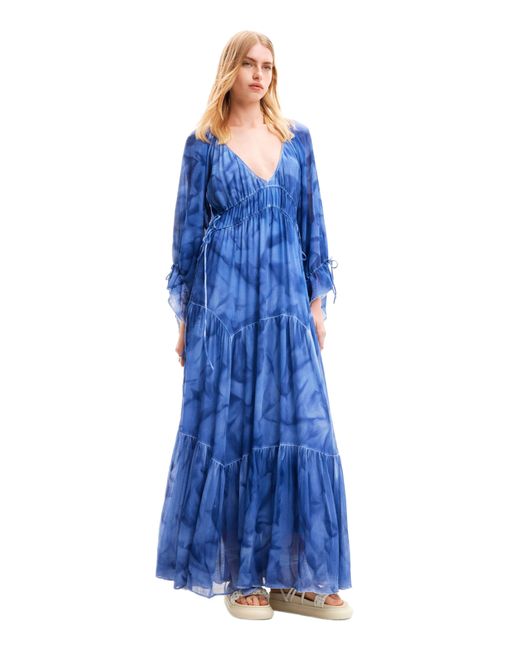 Desigual Jamila Flowing Blue Boho Maxi Dress 24swvw49 Size M
